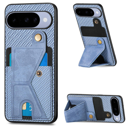 For Google Pixel 11 Carbon Fiber Wallet Flip Card K-shaped Holder Phone Case - Blue - SYA002829707B