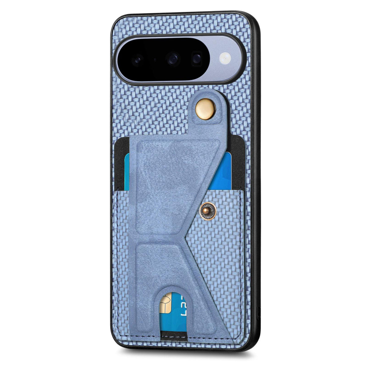 For Google Pixel 11 Carbon Fiber Wallet Flip Card K-shaped Holder Phone Case - Blue - SYA002829707B