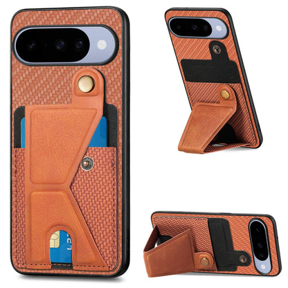 For Google Pixel 11 Carbon Fiber Wallet Flip Card K-shaped Holder Phone Case - Brown - SYA002829707C