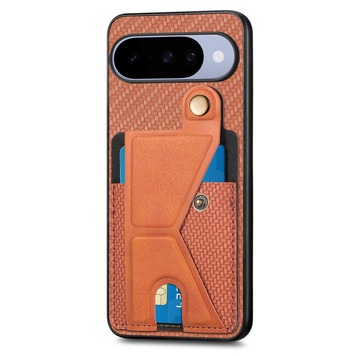 For Google Pixel 11 Carbon Fiber Wallet Flip Card K-shaped Holder Phone Case - Brown - SYA002829707C