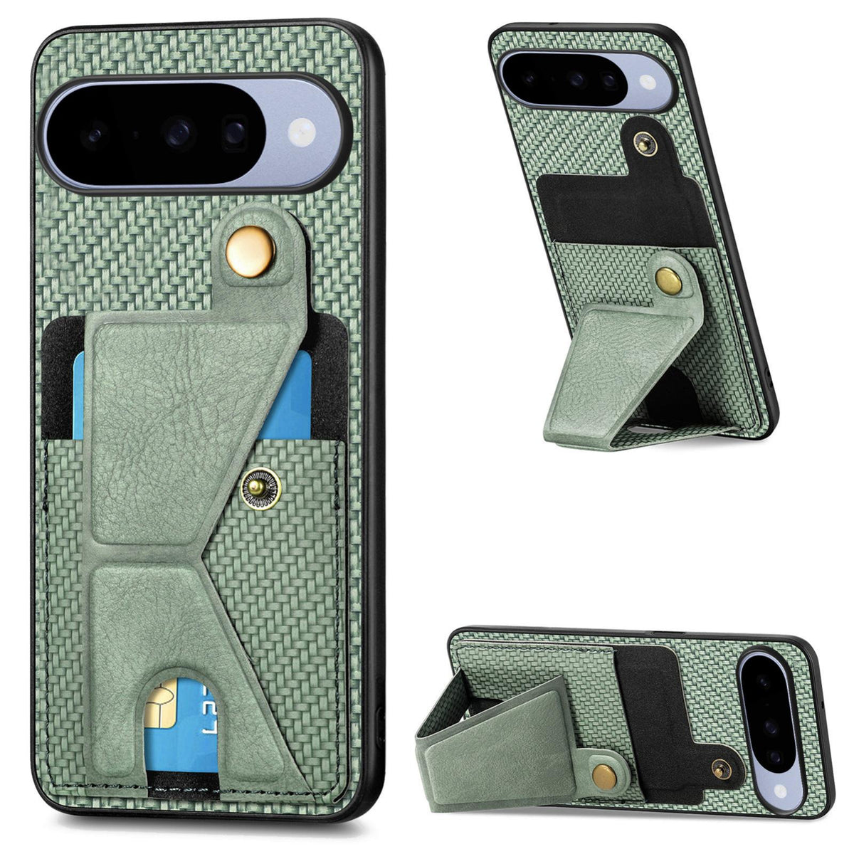 For Google Pixel 11 Carbon Fiber Wallet Flip Card K-shaped Holder Phone Case - Green - SYA002829707D