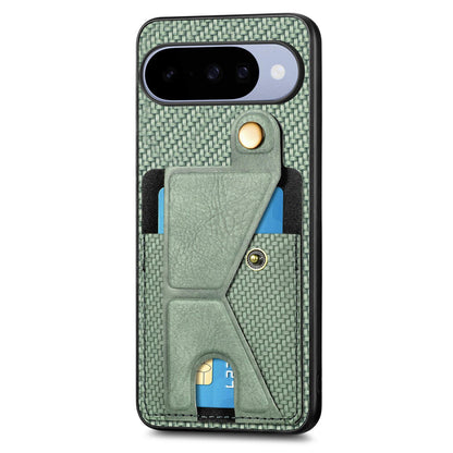 For Google Pixel 11 Carbon Fiber Wallet Flip Card K-shaped Holder Phone Case - Green - SYA002829707D