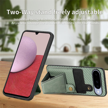 For Google Pixel 11 Carbon Fiber Wallet Flip Card K-shaped Holder Phone Case - Green - SYA002829707D