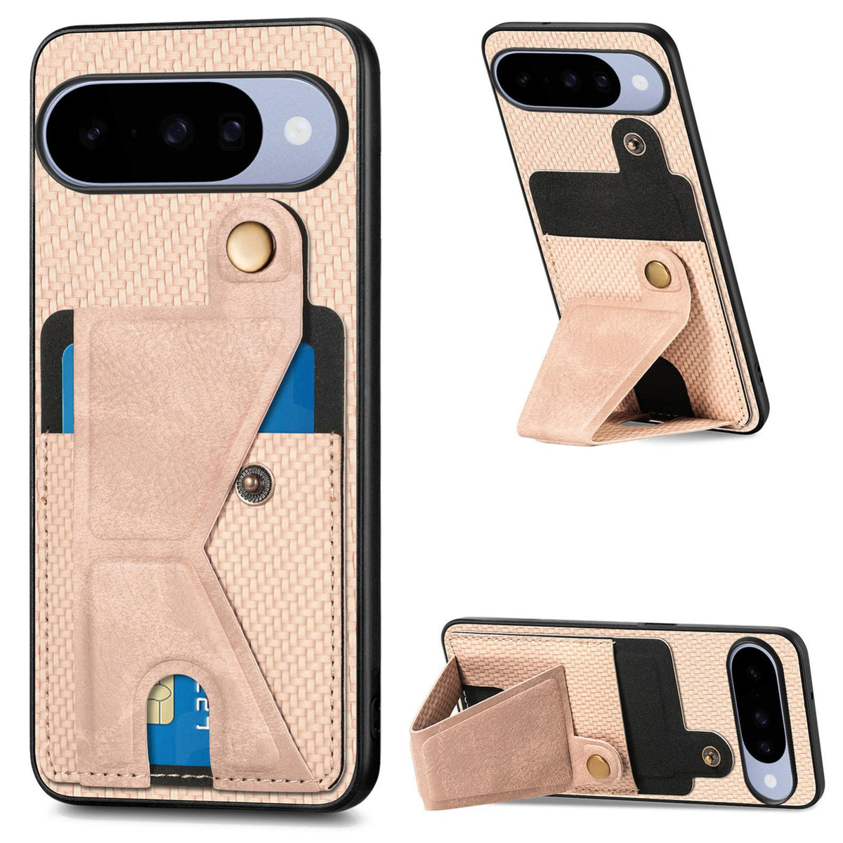 For Google Pixel 11 Carbon Fiber Wallet Flip Card K-shaped Holder Phone Case - Khaki - SYA002829707E