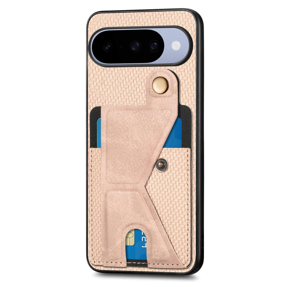 For Google Pixel 11 Carbon Fiber Wallet Flip Card K-shaped Holder Phone Case - Khaki - SYA002829707E