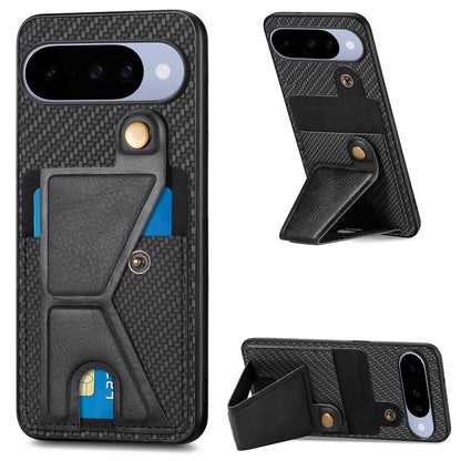 For Google Pixel 11 Pro XL Carbon Fiber Wallet Flip Card K-shaped Holder Phone Case - Black - SYA002829709A