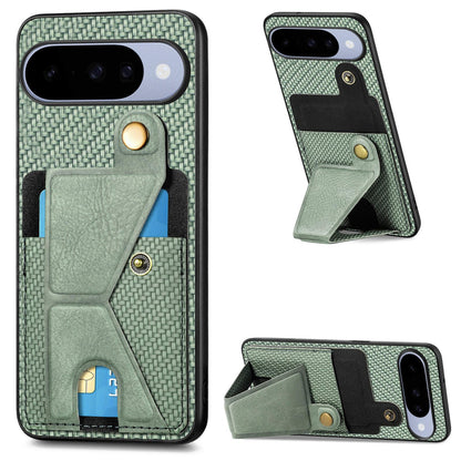 For Google Pixel 11 Pro XL Carbon Fiber Wallet Flip Card K-shaped Holder Phone Case - Green - SYA002829709D