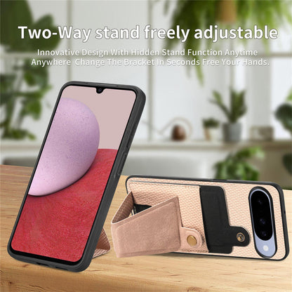 For Google Pixel 11 Pro XL Carbon Fiber Wallet Flip Card K-shaped Holder Phone Case - Khaki - SYA002829709E