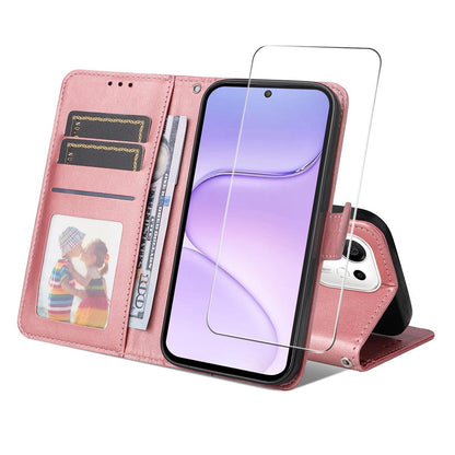 For Honor 600 Smart 5G ENKAY Card Wallet Calf Texture Leather Phone Case with Screen Film(Pink)