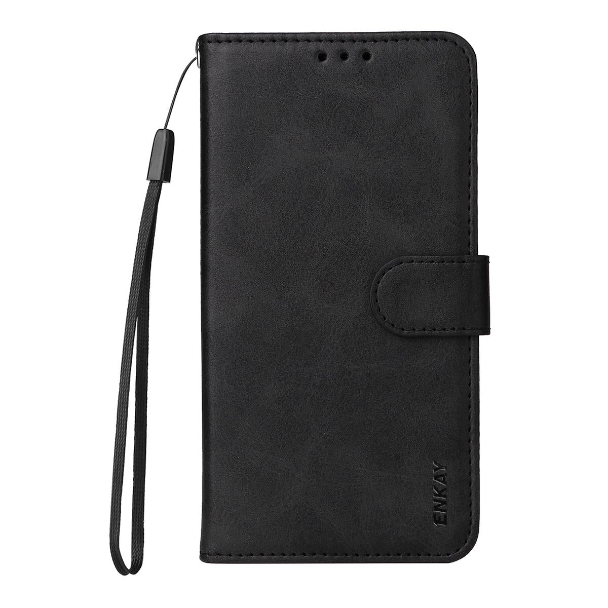 For Honor 600 Smart 5G ENKAY Card Wallet Calf Texture Leather Phone Case with Screen Film(Black)