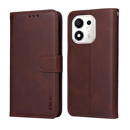 For Honor 600 Smart 5G ENKAY Card Wallet Calf Texture Leather Phone Case with Screen Film(Red)