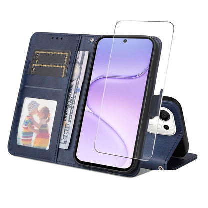 For Honor 600 Smart 5G ENKAY Card Wallet Calf Texture Leather Phone Case with Screen Film(Blue)