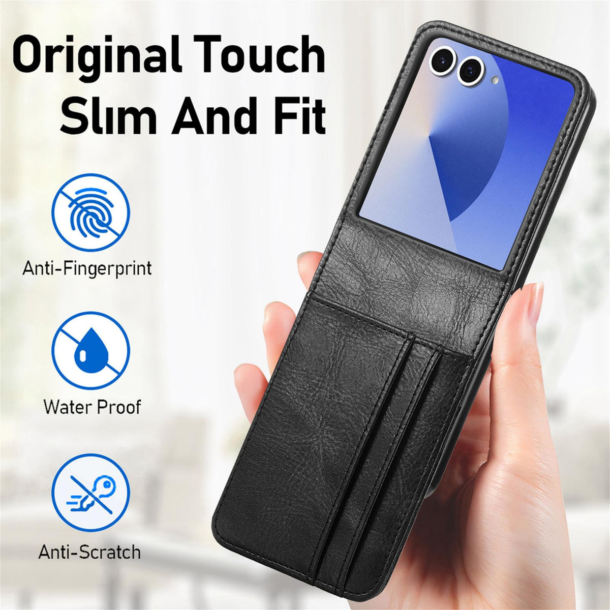 For Galaxy Z Flip8 5G Vertical Flip Card Slot Leather Phone Case - Black - SYA002944202A
