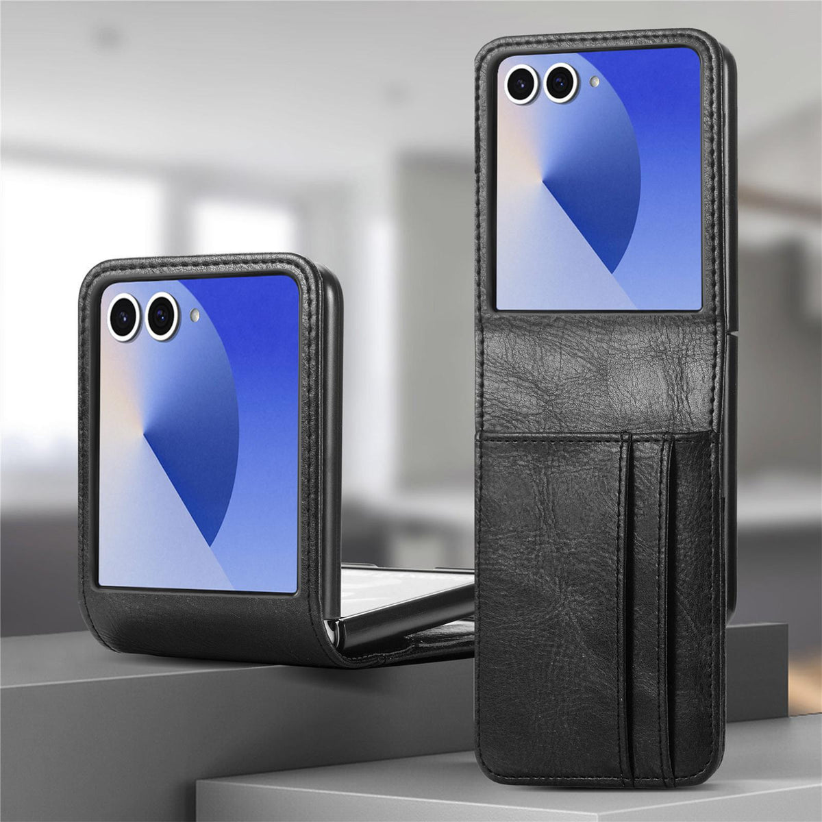 For Galaxy Z Flip8 5G Vertical Flip Card Slot Leather Phone Case - Black - SYA002944202A