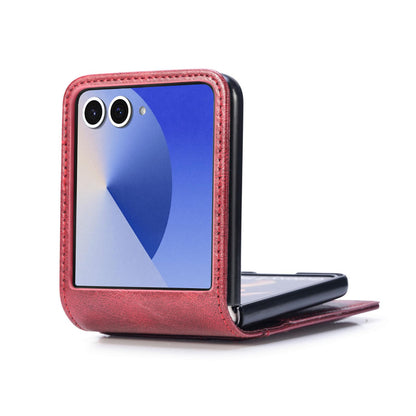 For Galaxy Z Flip8 5G Vertical Flip Card Slot Leather Phone Case - Red - SYA002944202D