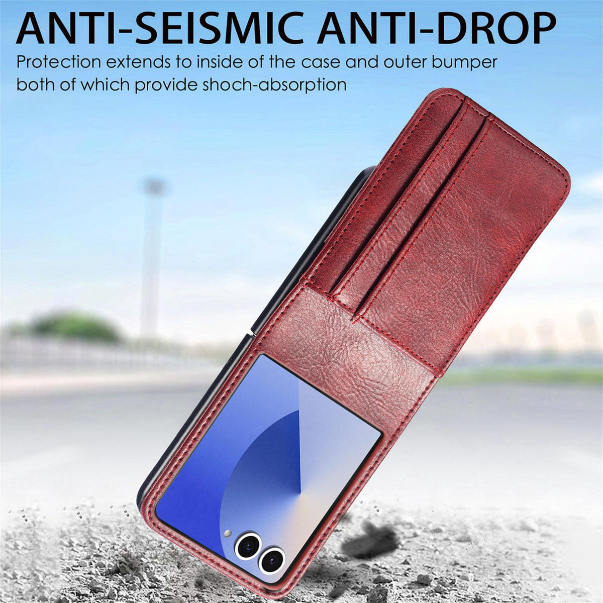 For Galaxy Z Flip8 5G Vertical Flip Card Slot Leather Phone Case - Red - SYA002944202D