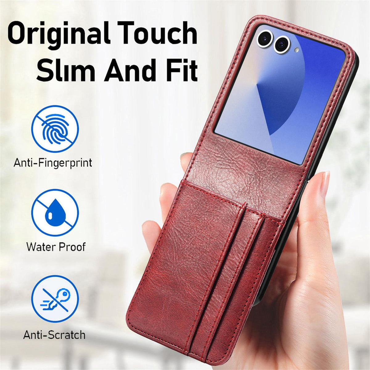 For Galaxy Z Flip8 5G Vertical Flip Card Slot Leather Phone Case - Red - SYA002944202D