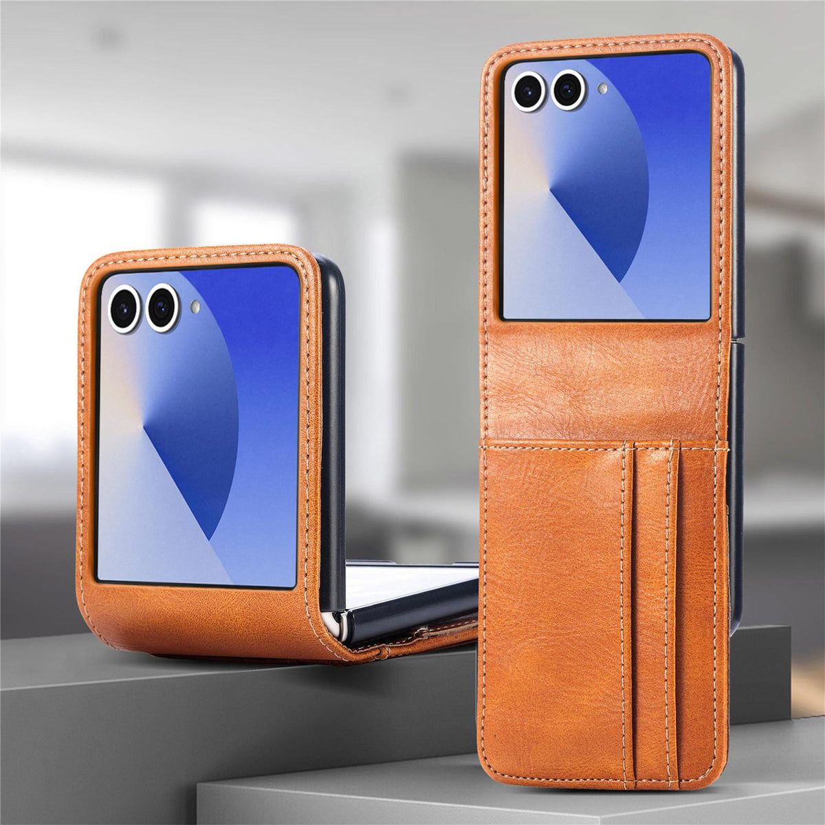 For Galaxy Z Flip8 5G Vertical Flip Card Slot Leather Phone Case - Brown - SYA002944202E