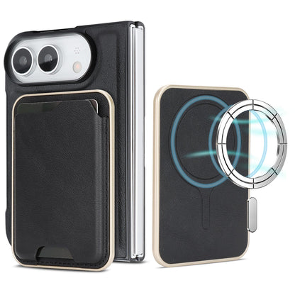 For iPhone Duo Kalebol Slim MagSafe Ring Magnetic Card Bag Leather Phone Case - Black - SYA002963105A