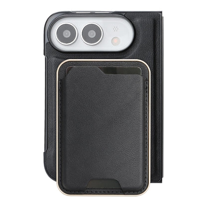 For iPhone Duo Kalebol Slim MagSafe Ring Magnetic Card Bag Leather Phone Case - Black - SYA002963105A