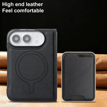 For iPhone Duo Kalebol Slim MagSafe Ring Magnetic Card Bag Leather Phone Case - Black - SYA002963105A