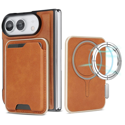 For iPhone Duo Kalebol Slim MagSafe Ring Magnetic Card Bag Leather Phone Case - Brown - SYA002963105B