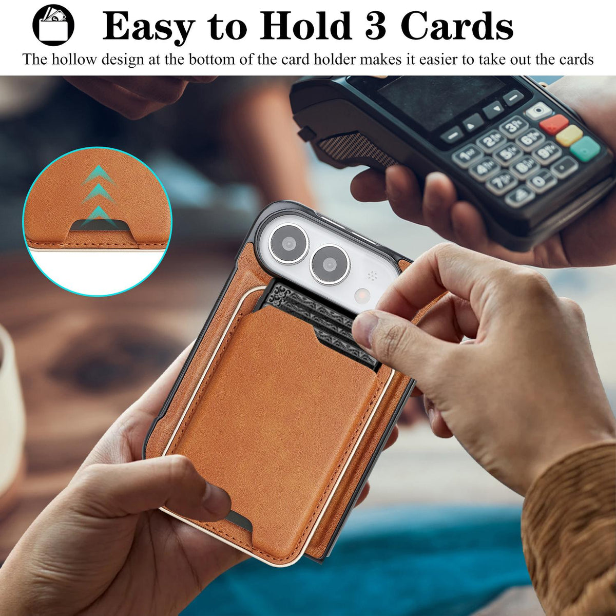 For iPhone Duo Kalebol Slim MagSafe Ring Magnetic Card Bag Leather Phone Case - Brown - SYA002963105B