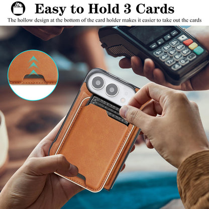 For iPhone Duo Kalebol Slim MagSafe Ring Magnetic Card Bag Leather Phone Case - Brown - SYA002963105B
