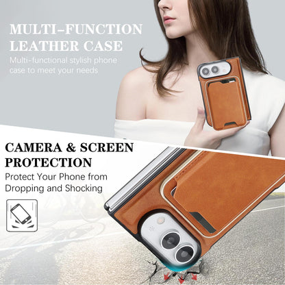 For iPhone Duo Kalebol Slim MagSafe Ring Magnetic Card Bag Leather Phone Case - Brown - SYA002963105B