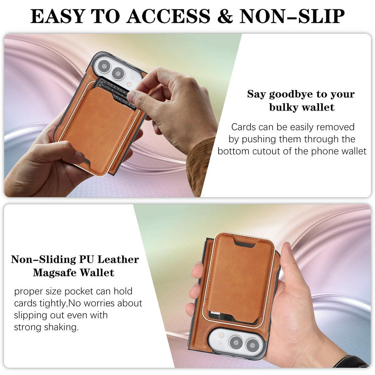 For iPhone Duo Kalebol Slim MagSafe Ring Magnetic Card Bag Leather Phone Case - Brown - SYA002963105B
