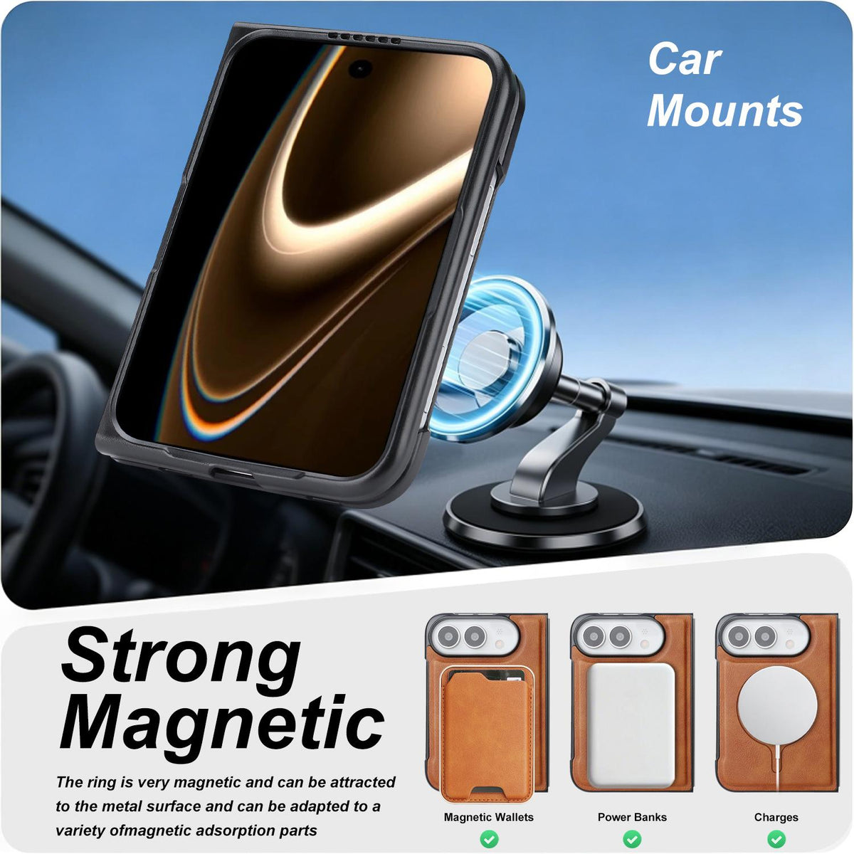 For iPhone Duo Kalebol Slim MagSafe Ring Magnetic Card Bag Leather Phone Case - Brown - SYA002963105B