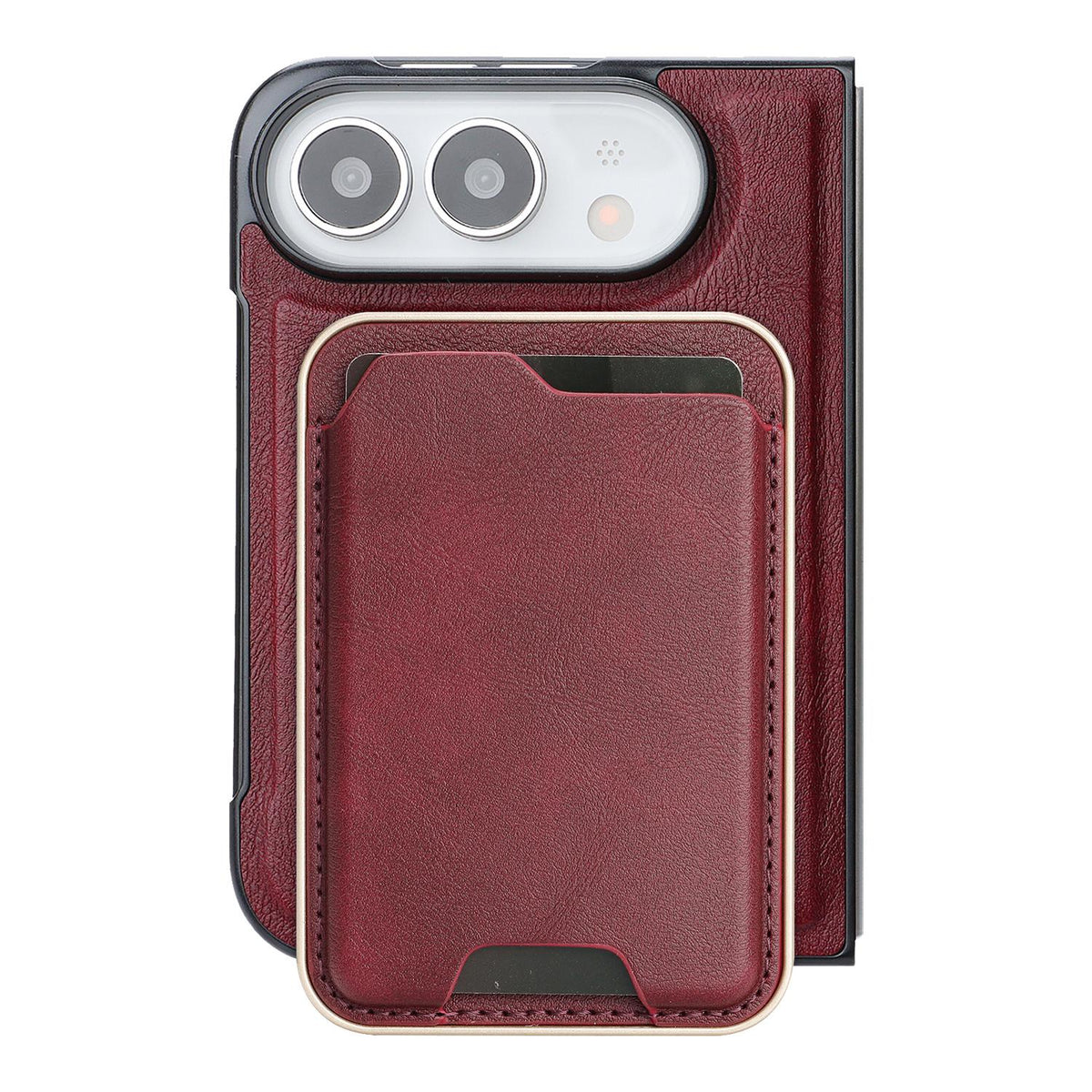 For iPhone Duo Kalebol Slim MagSafe Ring Magnetic Card Bag Leather Phone Case - Red - SYA002963105C