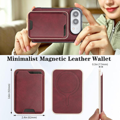 For iPhone Duo Kalebol Slim MagSafe Ring Magnetic Card Bag Leather Phone Case - Red - SYA002963105C