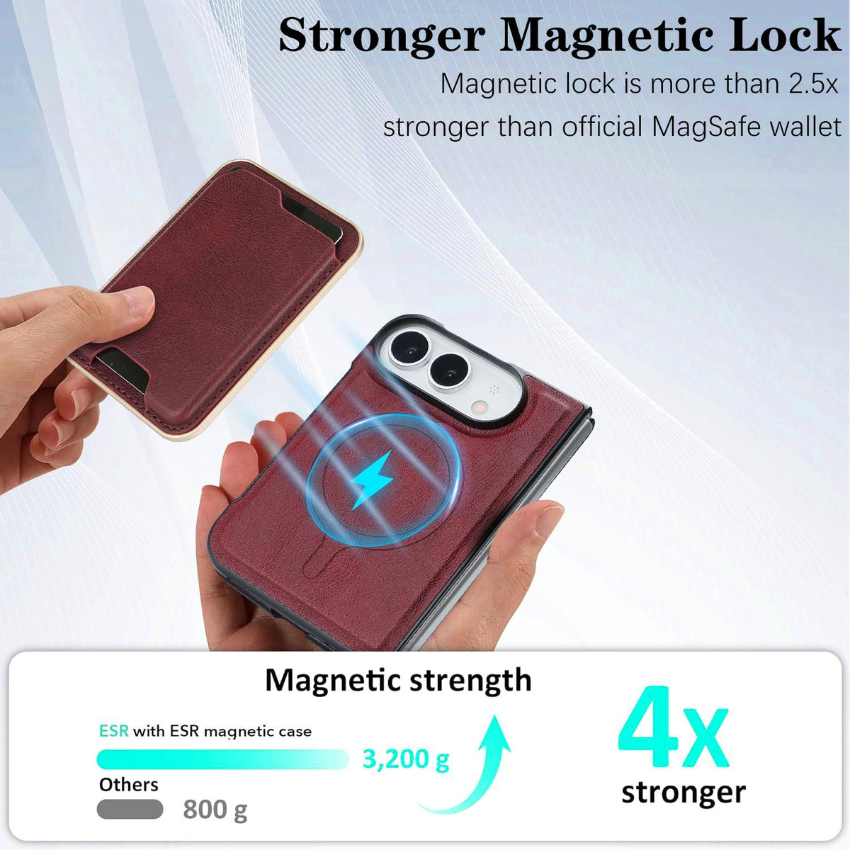 For iPhone Duo Kalebol Slim MagSafe Ring Magnetic Card Bag Leather Phone Case - Red - SYA002963105C