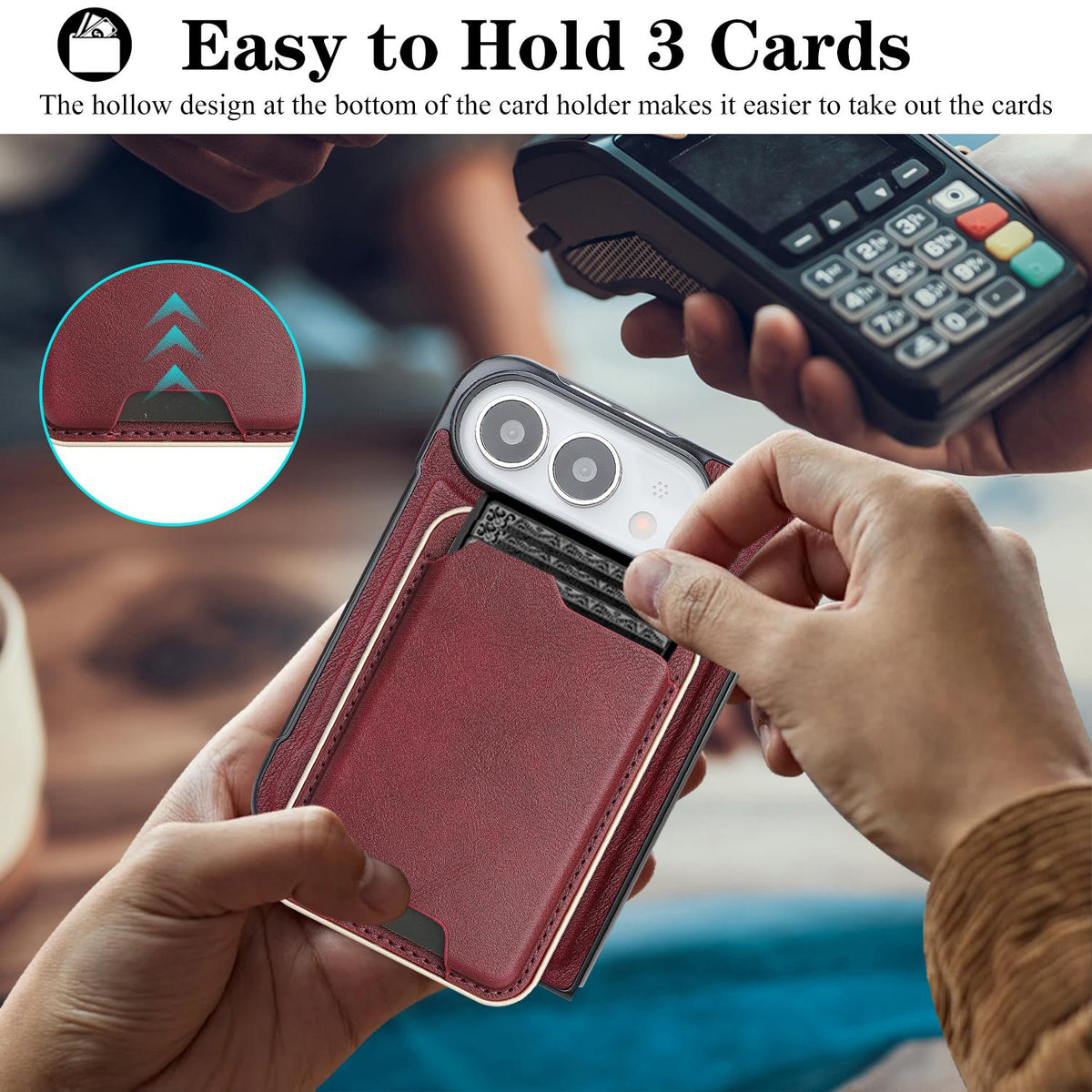 For iPhone Duo Kalebol Slim MagSafe Ring Magnetic Card Bag Leather Phone Case - Red - SYA002963105C