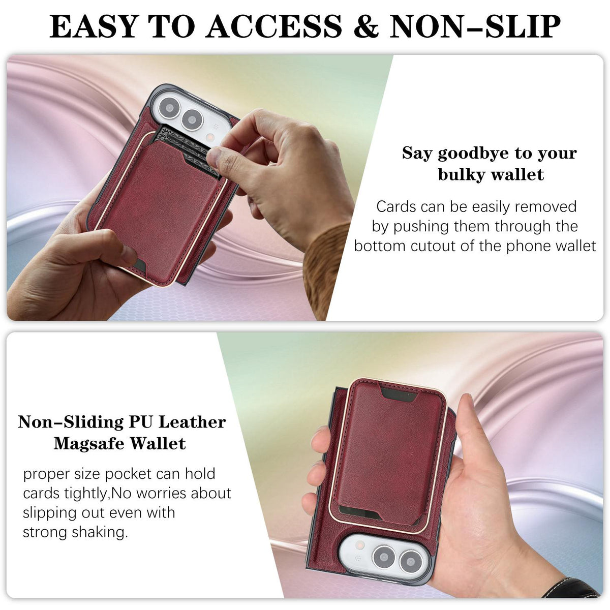 For iPhone Duo Kalebol Slim MagSafe Ring Magnetic Card Bag Leather Phone Case - Red - SYA002963105C