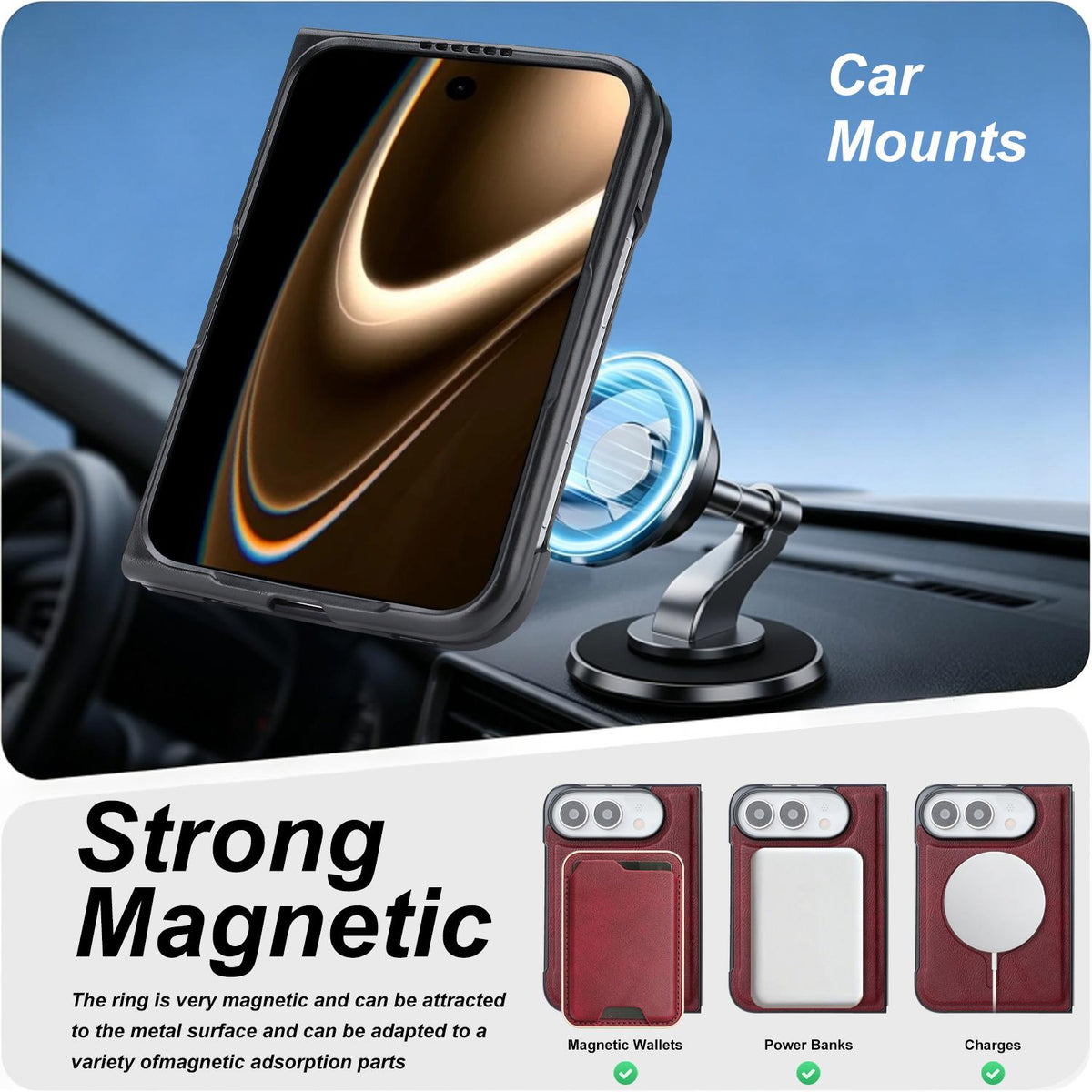 For iPhone Duo Kalebol Slim MagSafe Ring Magnetic Card Bag Leather Phone Case - Red - SYA002963105C