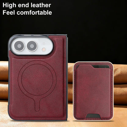 For iPhone Duo Kalebol Slim MagSafe Ring Magnetic Card Bag Leather Phone Case - Red - SYA002963105C