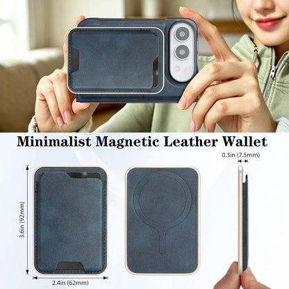 For iPhone Duo Kalebol Slim MagSafe Ring Magnetic Card Bag Leather Phone Case - Blue - SYA002963105D