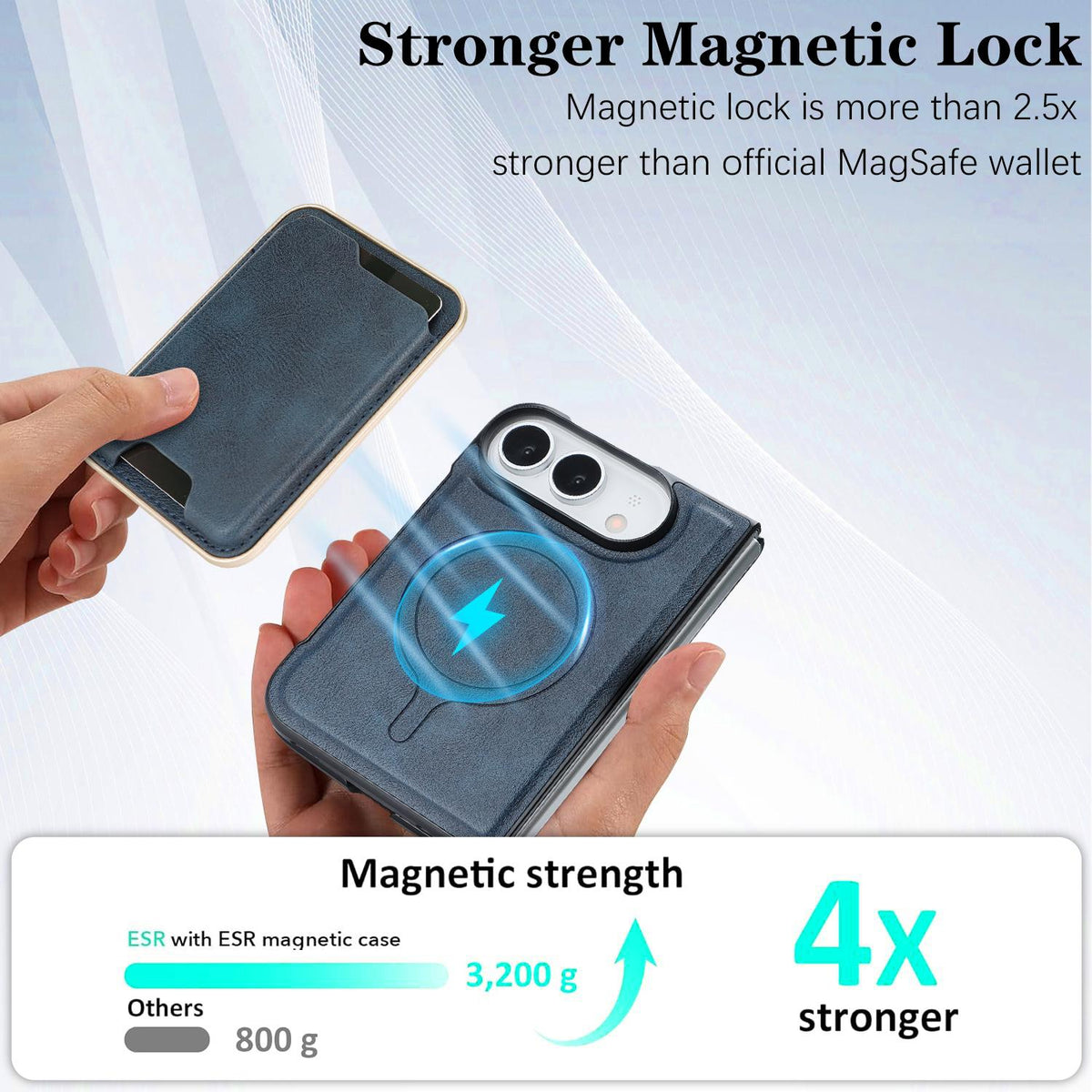 For iPhone Duo Kalebol Slim MagSafe Ring Magnetic Card Bag Leather Phone Case - Blue - SYA002963105D