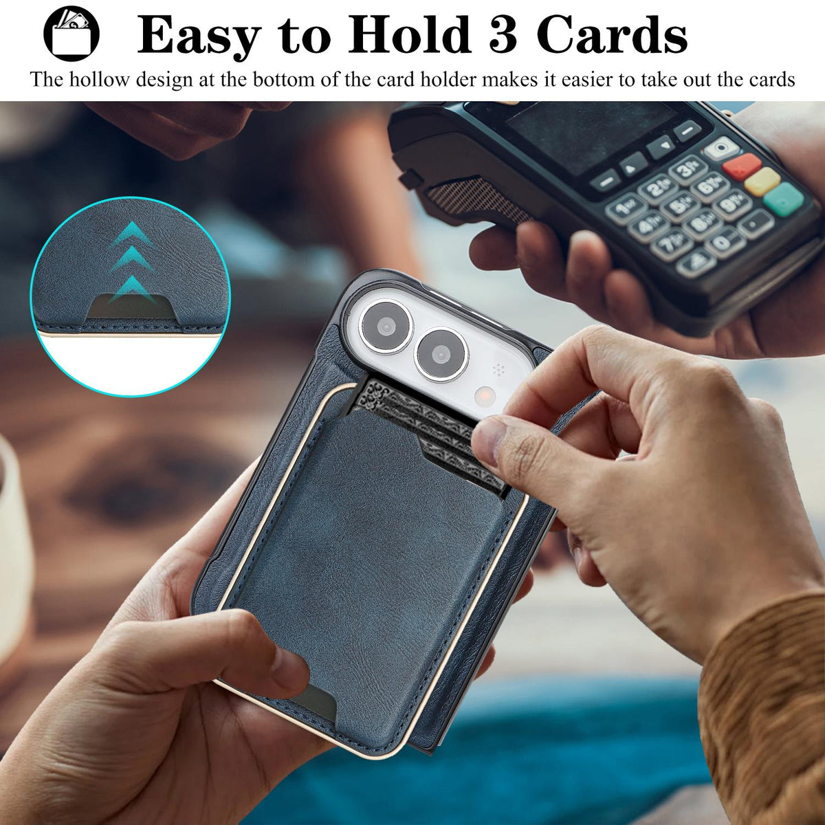 For iPhone Duo Kalebol Slim MagSafe Ring Magnetic Card Bag Leather Phone Case - Blue - SYA002963105D