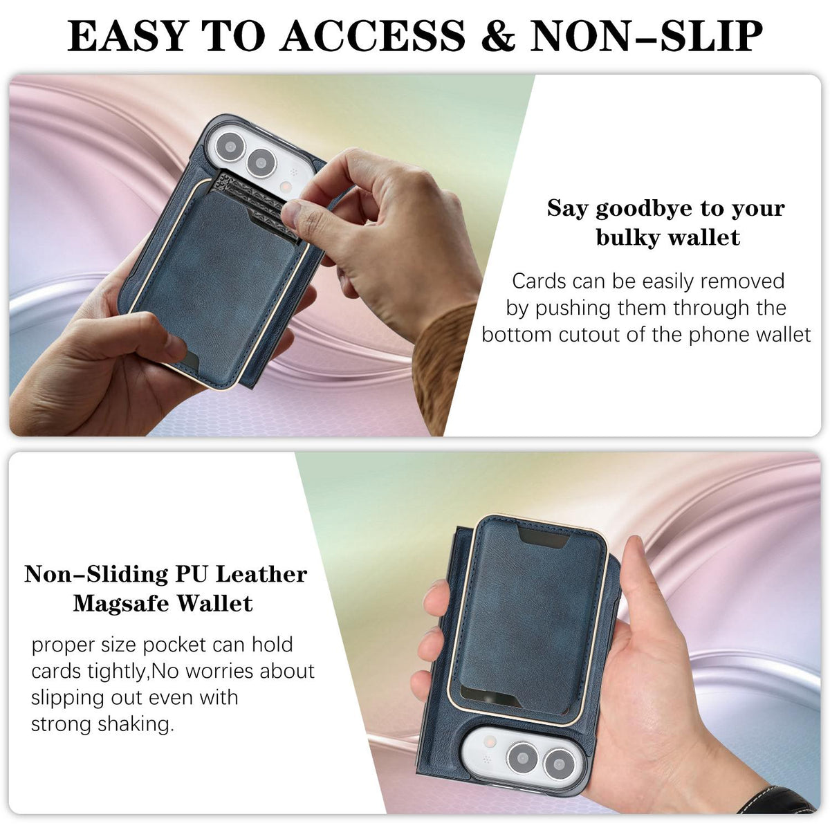 For iPhone Duo Kalebol Slim MagSafe Ring Magnetic Card Bag Leather Phone Case - Blue - SYA002963105D
