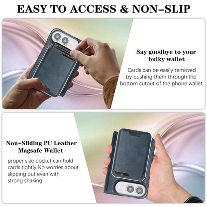 For iPhone Duo Kalebol Slim MagSafe Ring Magnetic Card Bag Leather Phone Case - Blue - SYA002963105D