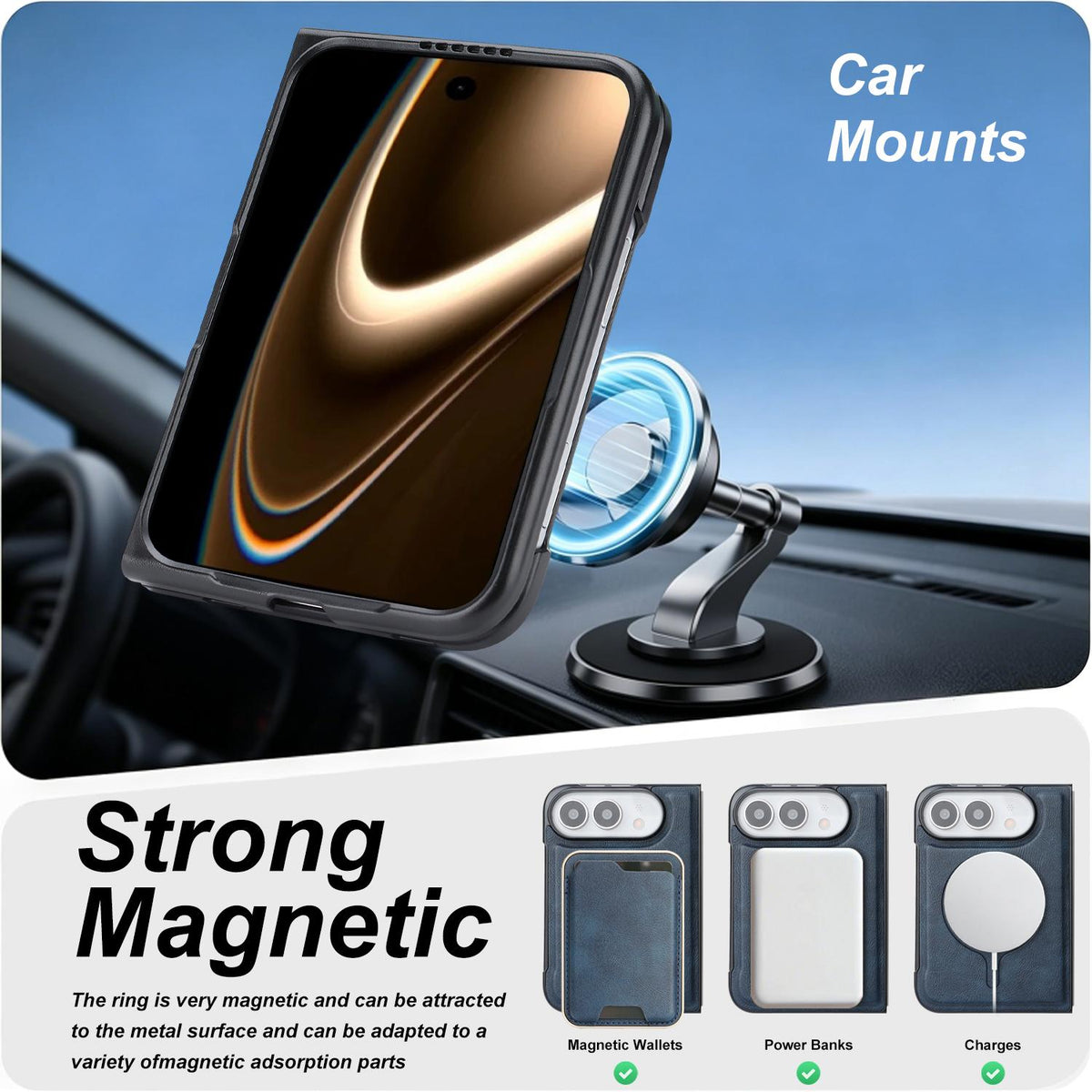 For iPhone Duo Kalebol Slim MagSafe Ring Magnetic Card Bag Leather Phone Case - Blue - SYA002963105D