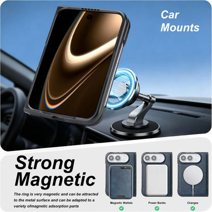 For iPhone Duo Kalebol Slim MagSafe Ring Magnetic Card Bag Leather Phone Case - Blue - SYA002963105D