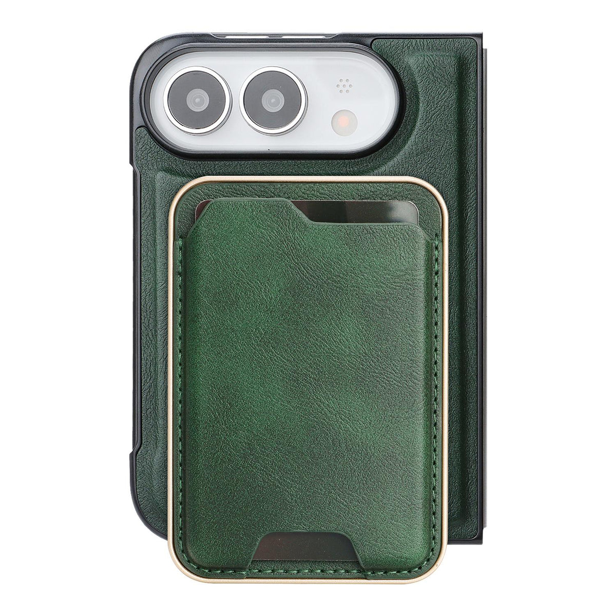 For iPhone Duo Kalebol Slim MagSafe Ring Magnetic Card Bag Leather Phone Case - Green - SYA002963105E