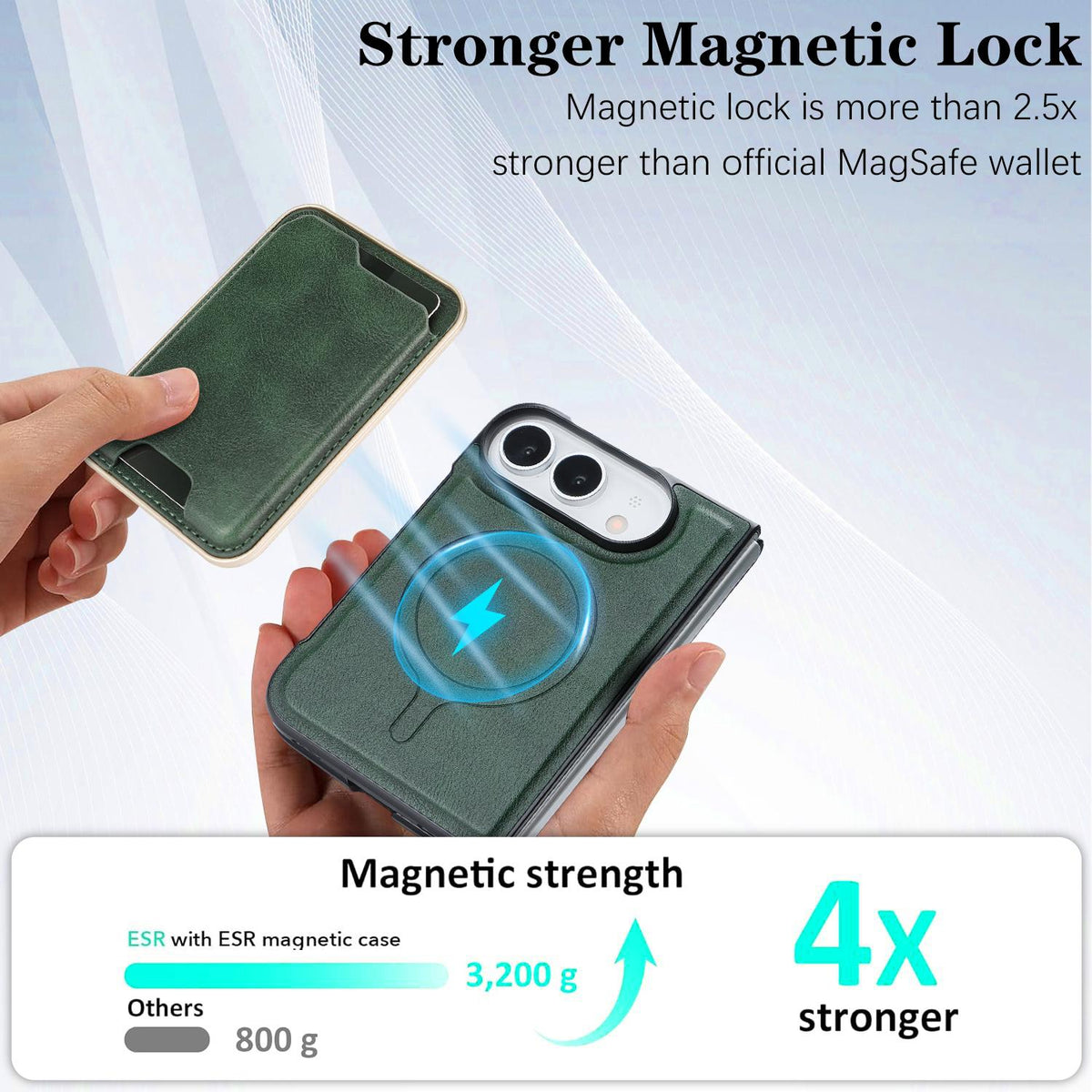For iPhone Duo Kalebol Slim MagSafe Ring Magnetic Card Bag Leather Phone Case - Green - SYA002963105E