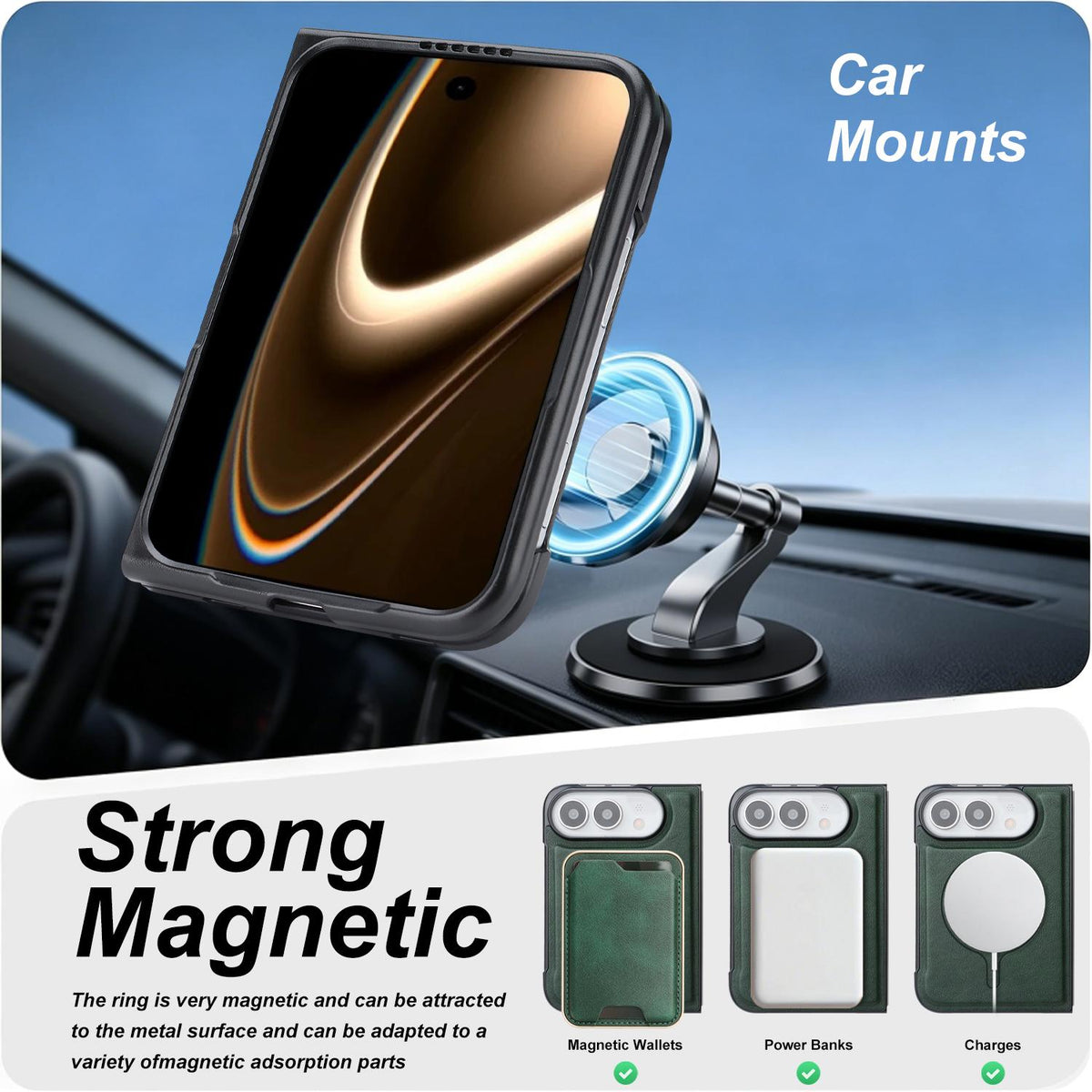 For iPhone Duo Kalebol Slim MagSafe Ring Magnetic Card Bag Leather Phone Case - Green - SYA002963105E