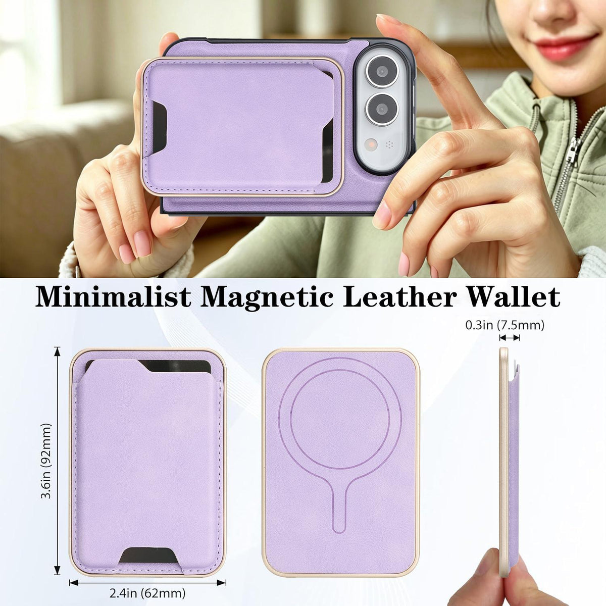 For iPhone Duo Kalebol Slim MagSafe Ring Magnetic Card Bag Leather Phone Case - Purple - SYA002963105F