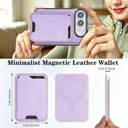 For iPhone Duo Kalebol Slim MagSafe Ring Magnetic Card Bag Leather Phone Case - Purple - SYA002963105F